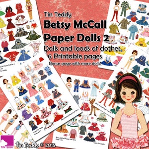 1950s Dress Up Paper Dolls Set 2 Digital Printable Vintage Betsy McCall Paper Dolls and Lots of 1950s Style Clothes for the Dollies image 1