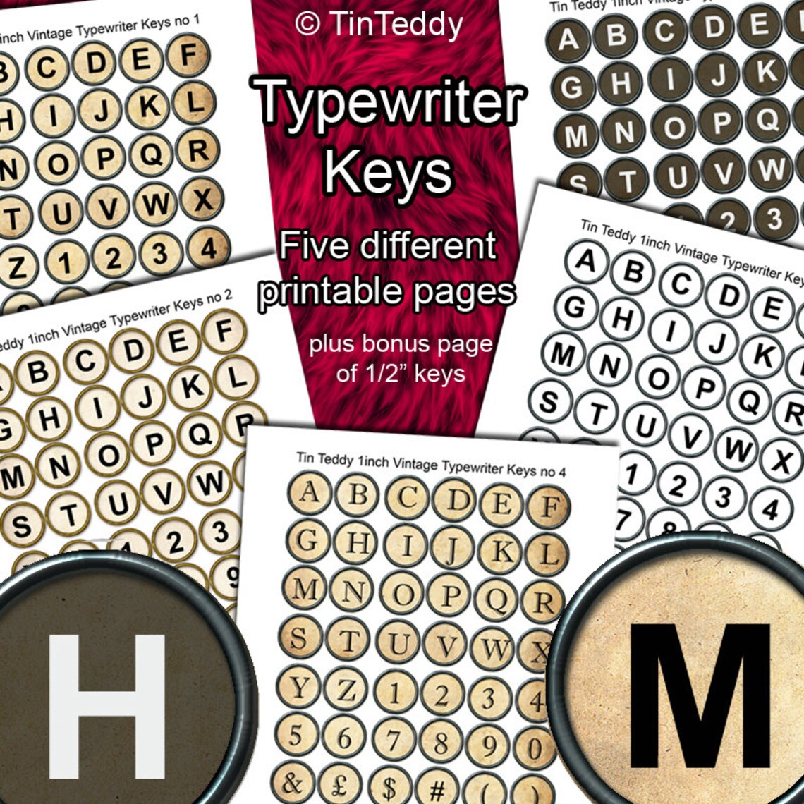 Typewriter Keys Printable Digital Collage Sheets - 1 Inch Circles X 48 ...