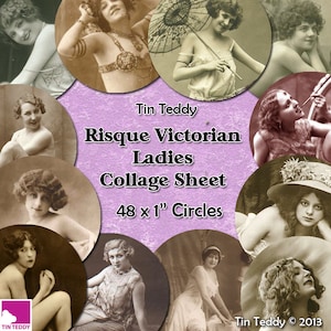 Risque Victorian Ladies Digital Collage Sheet  - 1 Inch Circles x 48  - Perfect for Jewelry, Bottle Caps etc Instant Download