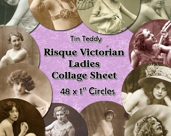 Risque Victorian Ladies Digital Collage Sheet  - 1 Inch Circles x 48  - Perfect for Jewelry, Bottle Caps etc Instant Download