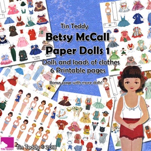 1950s Dress Up Dolls Digital Paper Doll Set 1 Printable Vintage Betsy McCall Paper Dolls and Lots of 1950s Style Clothes for the Dollies image 1