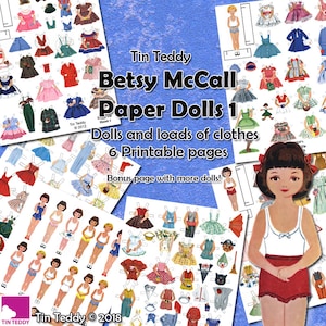 1950s Dress Up Dolls Digital Paper Doll Set 1 - Printable Vintage Betsy McCall Paper Dolls and Lots of 1950s Style Clothes for the Dollies