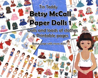 1950s Dress Up Dolls Digital Paper Doll Set 1 - Printable Vintage Betsy McCall Paper Dolls and Lots of 1950s Style Clothes for the Dollies