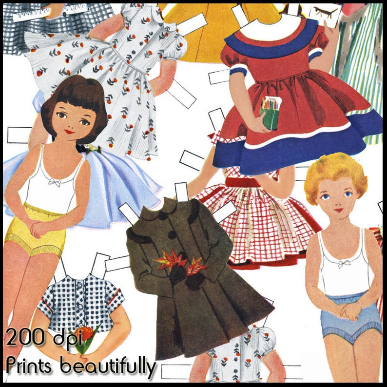 1950s Dress Up Dolls Digital Paper Doll Set 1 Printable Vintage Betsy McCall Paper Dolls and Lots of 1950s Style Clothes for the Dollies image 4