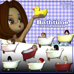 Bathtime Digital Clip Art for Card Making, Scrapbooking, Decoupage and Much More 12 Images Instant Download