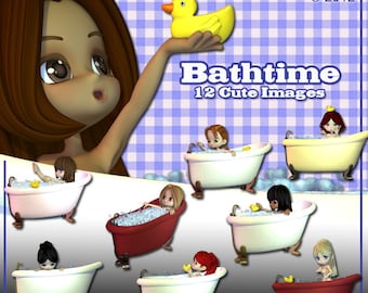 Bathtime Digital Clip Art for Card Making, Scrapbooking, Decoupage and Much More 12 Images Instant Download