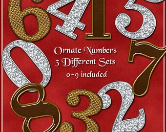 Ornate Numbers 0-9 Printable Digital Clip Art  - 3 sets -  for Scrapbooking, Birthday Card Making & More