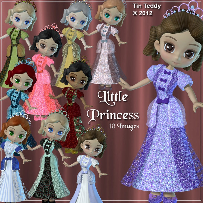 Little Princess Digital Clipart 10 Pretty Girls for Scrapbooking, Birthday Card Making etc Princess Clip Art Images for Crafting image 1
