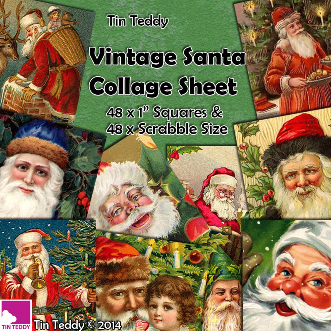 Vintage Santa Claus Digital Collage Sheet - 1 Inch Squares and Scrabble ...