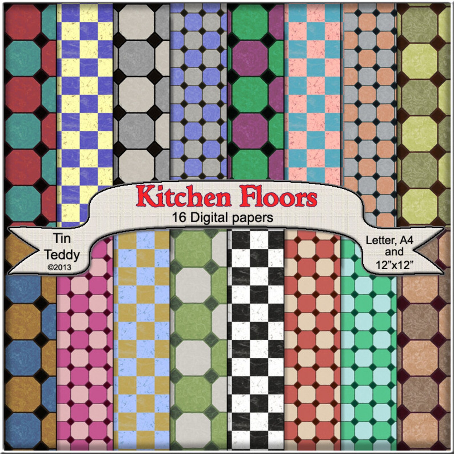 Kitchen Floors Digital Papers Printable Tiles Backgrounds for Tiled