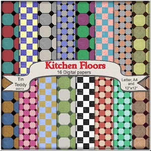 Kitchen Floors Digital Papers - Printable Tiles Backgrounds for Tiled Crafting Projects, Scrapbooking & More Instant Download