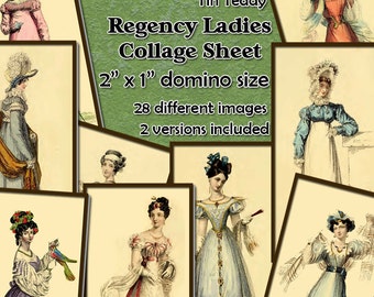 Regency Ladies Dominoes Digital Collage Sheet  - 2" x 1" domino size tags  x 28 - Great for scrapbooks, card making, Jane Austen tags