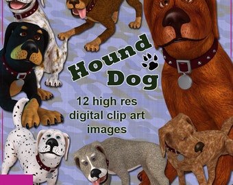 Hound Dogs 12 digital clip art images of slightly scruffy mutts for your crafts Instant Download, Hound Dog Clip Art Images