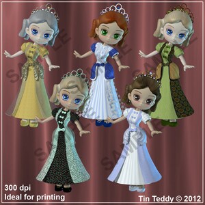 Little Princess Digital Clipart 10 Pretty Girls for Scrapbooking, Birthday Card Making etc Princess Clip Art Images for Crafting image 2