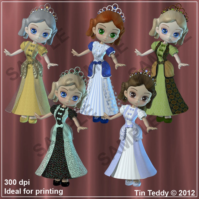 Little Princess Digital Clipart 10 Pretty Girls for Scrapbooking, Birthday Card Making etc Princess Clip Art Images for Crafting image 2