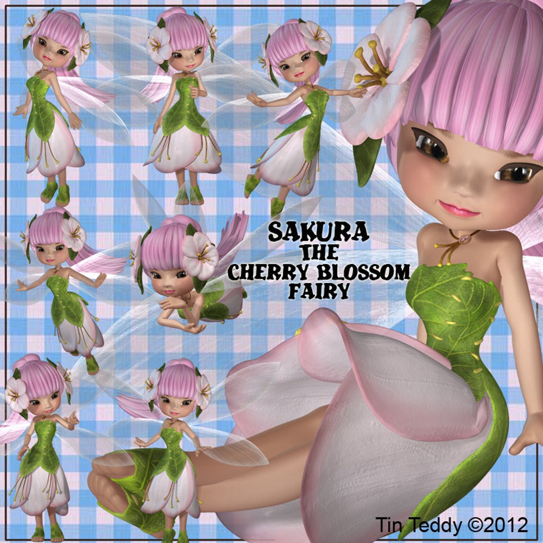 Sakura Cherry Blossom Fairy Digital Clip Art for Scrapbooking, Card ...