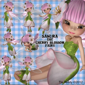 Sakura Cherry Blossom Fairy Digital Clip Art for Scrapbooking, Card Making, Decoupage Instant Download image 1