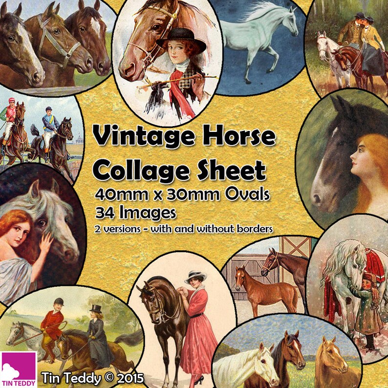Vintage Horses Printable Digital Collage Sheet 40mm X 30mm - Etsy UK