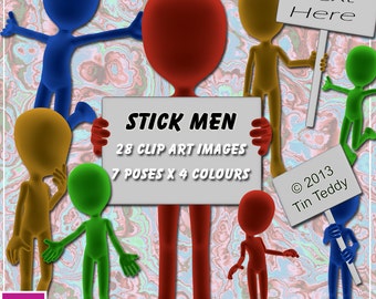 Stick Men 28 digital images with signs for scrapbooks, card making and other crafts Instant Download