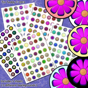 Simple Flowers Digital Collage Sheet 1 Inch Circles x 48 Perfect for Jewelry, Bottle Caps etc Five Versions Included image 2