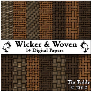 Rieten geweven Papers - 14 riet en Rush digitale afdrukbare Backgrounds - veelzijdig voor Scrapbooking, Birthday Card Making & meer
