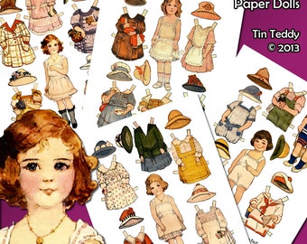 Edwardian Paper Dolls Digital Collage Sheets - 4 Printable Vintage Dress Up Dollies and Lots of Clothes