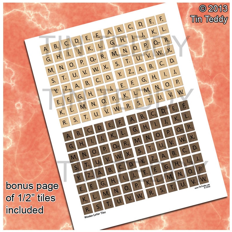 letter tiles digital collage sheet 1 inch squares alphabet