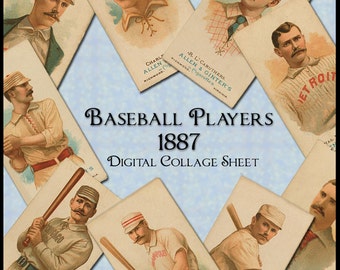 Baseball Players 1887 - Vintage Digital Collage Sheet - Instant Download - Baseballers