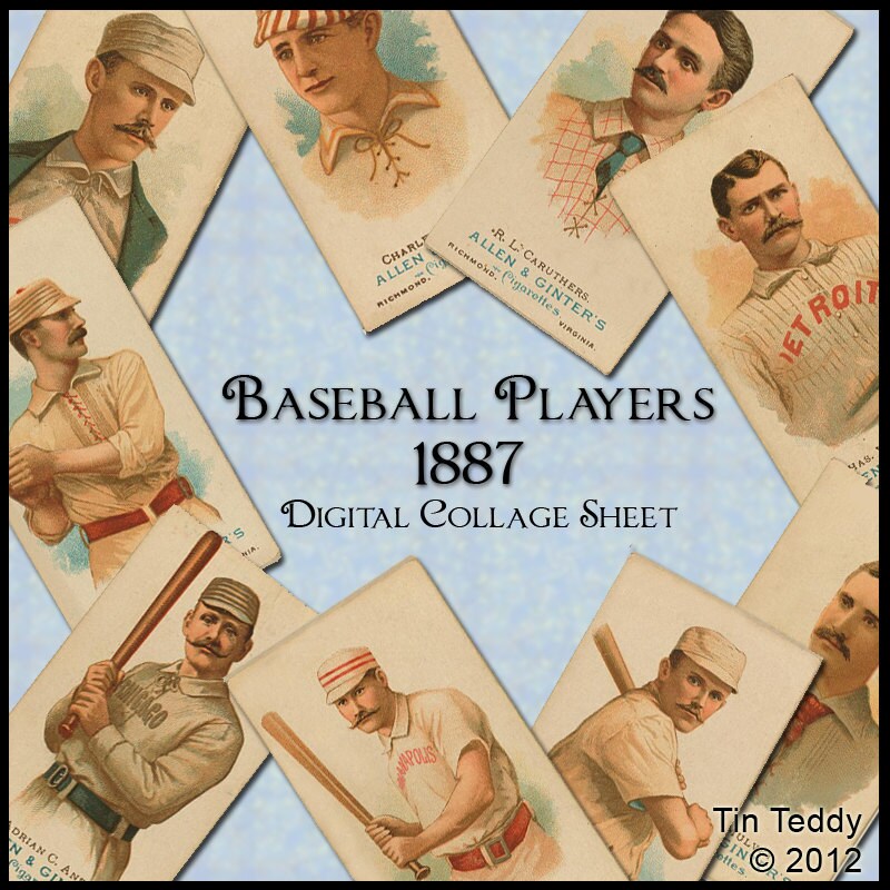 Baseball Players 1887 Vintage Digital Collage Sheet Etsy
