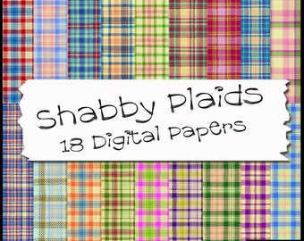 Shabby Tartan Plaids Digital Papers - 18 Printable Backgrounds for Scrapbooking, Birthday Card Making & More