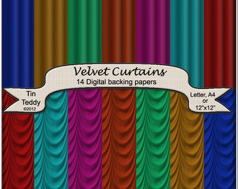 Velvet Curtains Digital Papers - Drapes Backgrounds for Scrapbooking, Card Making and other Crafts