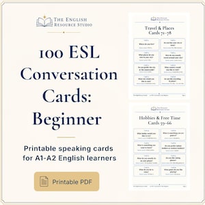 100 Beginner ESL Conversation Cards | A1-A2 Speaking Practice PDF