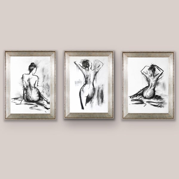 Printable Art - Chic Nude Prints - Classic Art - Life Drawing - Nude Female Sketches - Abstract - Bathroom Decor French Style Affordable Art