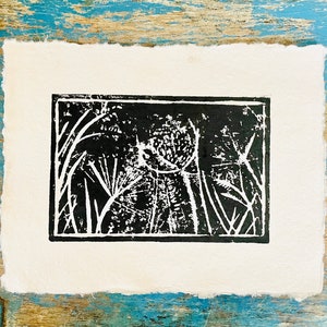 Original wildflower Lino print Art. Botanical art. Original meadow thistle grass. Farm decor.Countryside fields wildlife art original