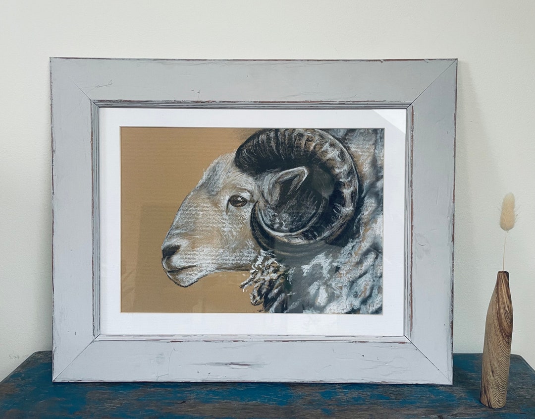 Sheep Chalk Pastel Original Art. Wildlife Sketch. Original Horned Sheep ...