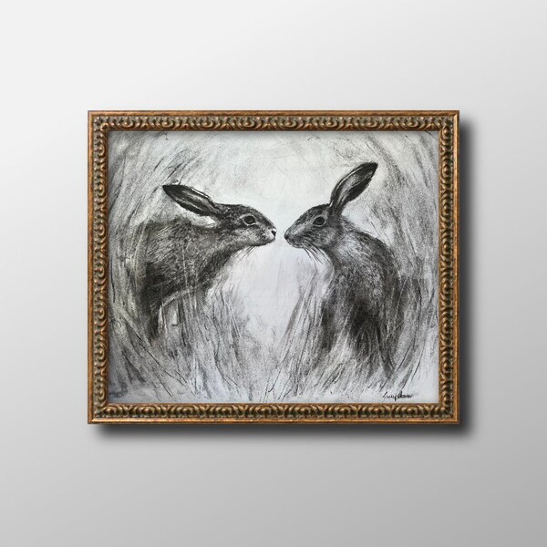 Printable Download Art Baby Hares Child’s Bedroom Art Baby Room Cute Printable Art Print to Order Hares Sketch Vintage Antique Art Nature