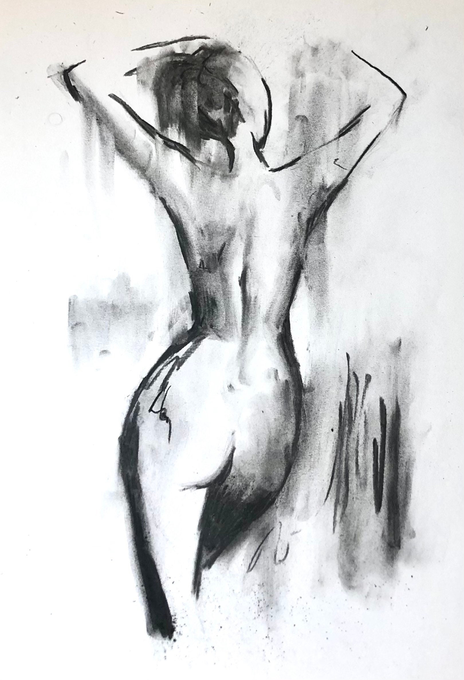 Figure Drawing Female Nude Woman Back Drawing. Charcoal Nude - Etsy Canada