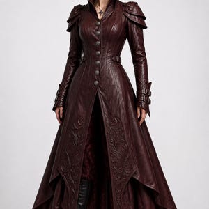 Alucard Inspired Hellsing Coat, Gothic Red Leather Trench Coat, Vampire Hunter Cosplay Jacket, Dark Fantasy Anime Outerwear, Handmade