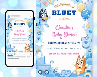 Editable Bluey Bingo Baby Shower Invite | Instant Access Printable Canva Design