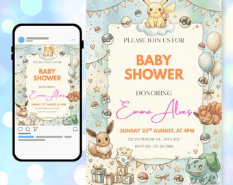 Editable Whimsical Pokemon Baby Shower Invitation | Instant Digital Download