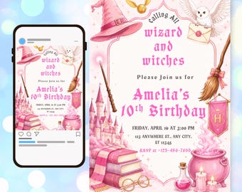 Magical Wizard Party Invitation - Editable Witches Birthday Invite | Printable Canva Template