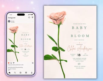 Baby in Bloom Baby Shower Invitation, Wildflower Floral Party, Editable Canva Template