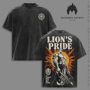 Escanor Shirt Seven Deadly Sins Anime, Lion's Pride Warrior Portrait Vintage Washed Tee, Sunburst Graphic Double Sided Oversized Unisex