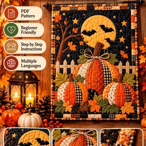 Patroon voor een gequilte Halloween pompoen wanddecoratie | Applicatie, Patchwork (PDF)