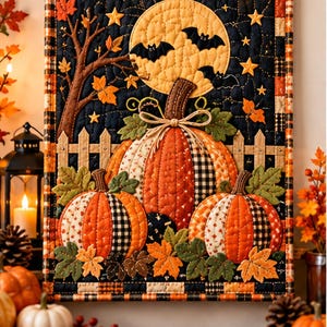 Quilted Halloween Pumpkin Wall Hanging Pattern | Applique, Patchwork (PDF)
