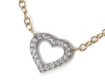 Collier coeur avec diamants en or blanc et jaune 585/000