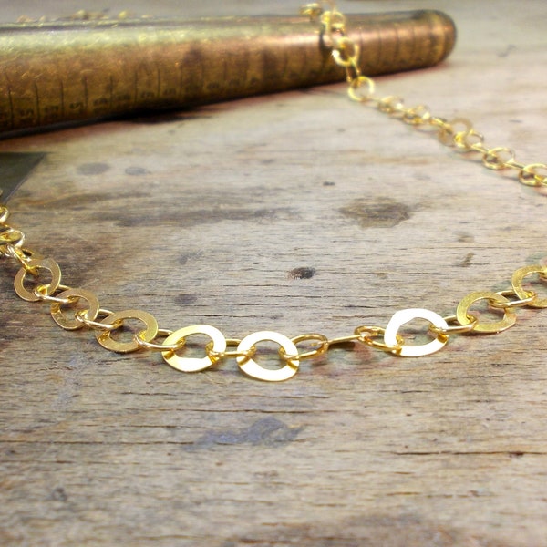 Handcrafted, delicate necklace made from recycled yellow gold rings, beautiful unique piece in fine gold 900/000 21 carat