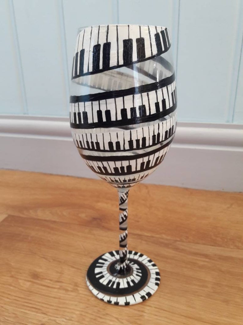 Handpainted Piano keys wine glass. Piano keys music. Large Etsy