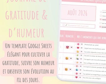 Journal de Gratitude & d'Humeur | Google Sheets | Tracker bien-être | Journal numérique | Mood Tracker | Digital Planner | PDF instantané