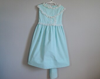 FOUND IN SPAIN -- Blue toddler dress - polka dots - 6-7 years